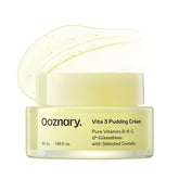 OOZNARY Vita 3 pudding cream bottle closeup for nourishing skin and radiant mornings.