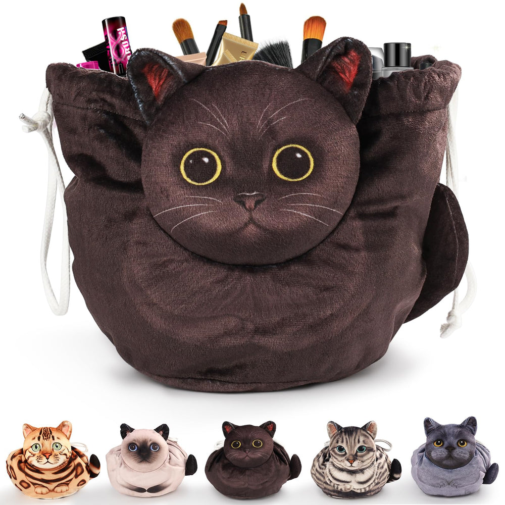 Openhahaha drawstring makeup bag with cat head design ideal for quick access and spill control.