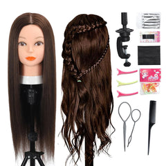 Opini 26-28 inch mannequin head with real hair for versatile styling practice.