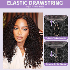 OQ Hair Burmese Curly Glueless Wig drawstring closure for secure fit in minutes.