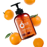 Orange House Natural Hand Soap bottle with orange oil detail highlighting fresh scent.