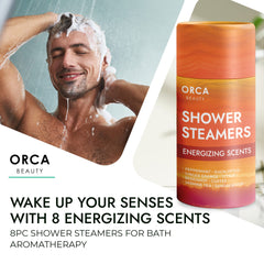 Orca Beauty Bergamot shower steamer resting in a gift box, uplifting mood with citrus notes.