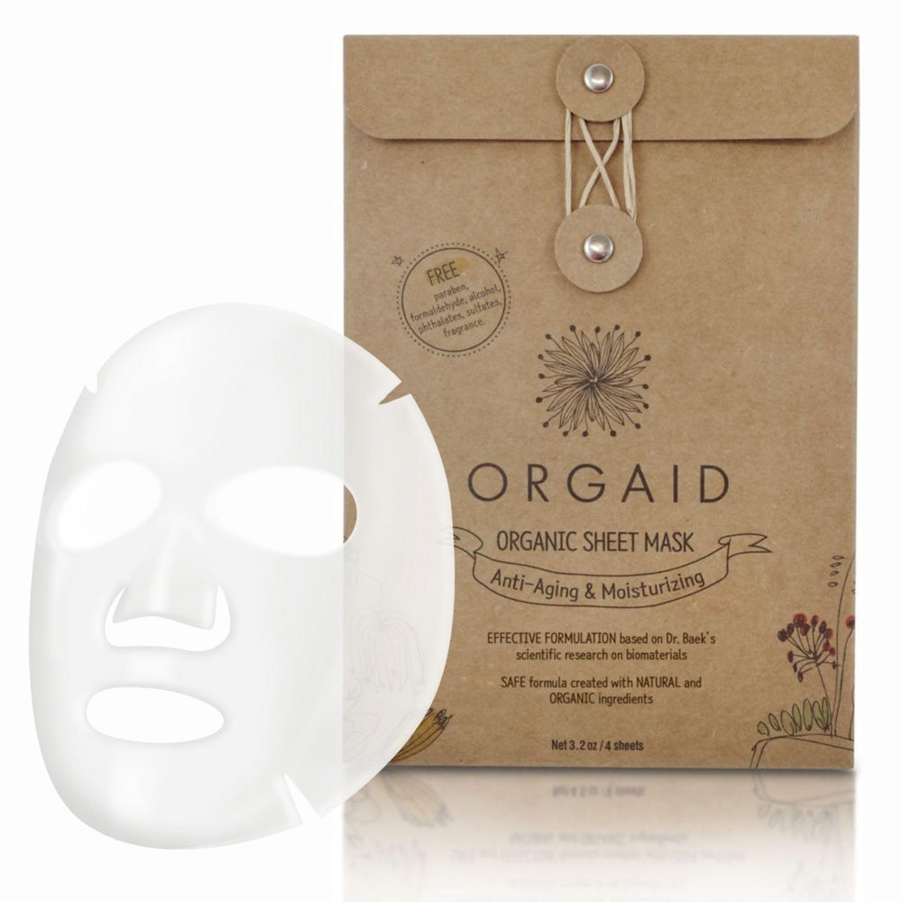 ORGAID Organic Sheet Mask packaging with cruelty-free branding for clean beauty.