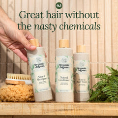 Shampoo lather on dry to color-treated hair showing gentle cleansing by Organic Jaguar