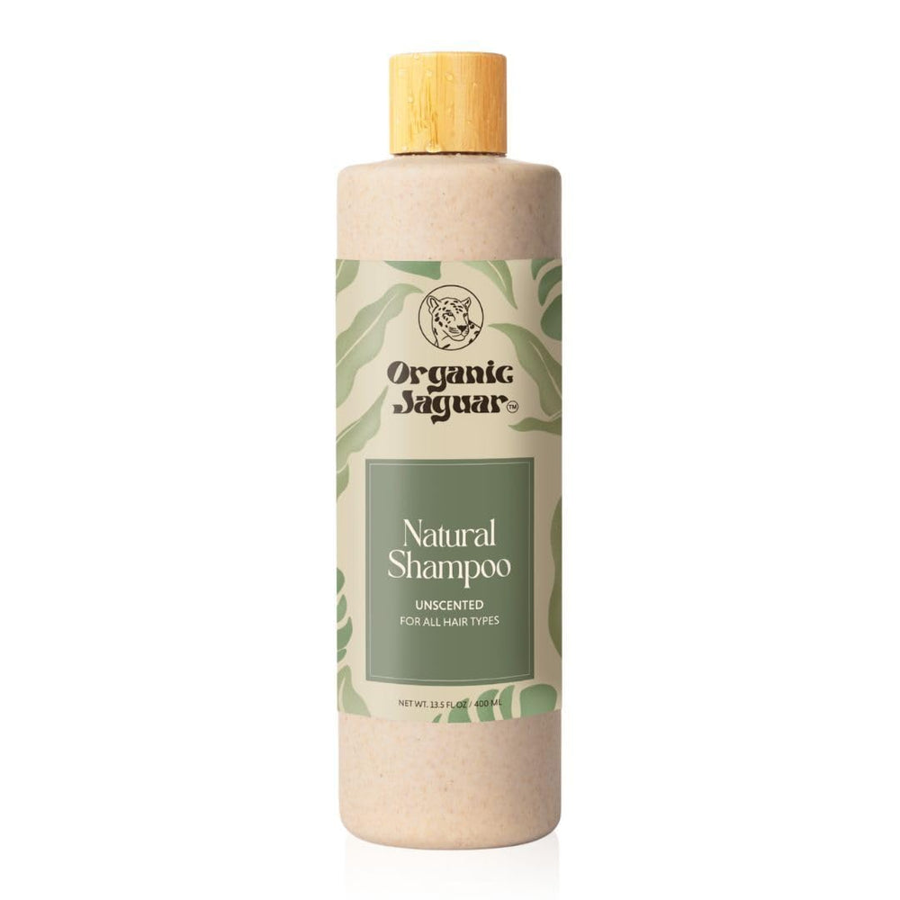 Organic Jaguar shampoo bottle pump shows a gentle, unscented cleanse for dry and color-treated hair