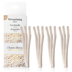 Organic Luxury Dermaplane kit pack with tools for at-home exfoliation and hair removal.