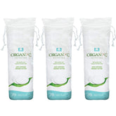 Organyc cotton rounds with soft texture for gentle makeup removal and skincare.