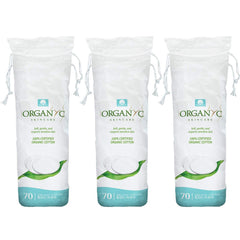 Organyc cotton rounds with soft texture for gentle makeup removal and skincare.