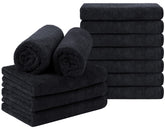 Orighty black salon towel pack 12, 16x29 inches—ultra-soft microfiber for fast hair drying.