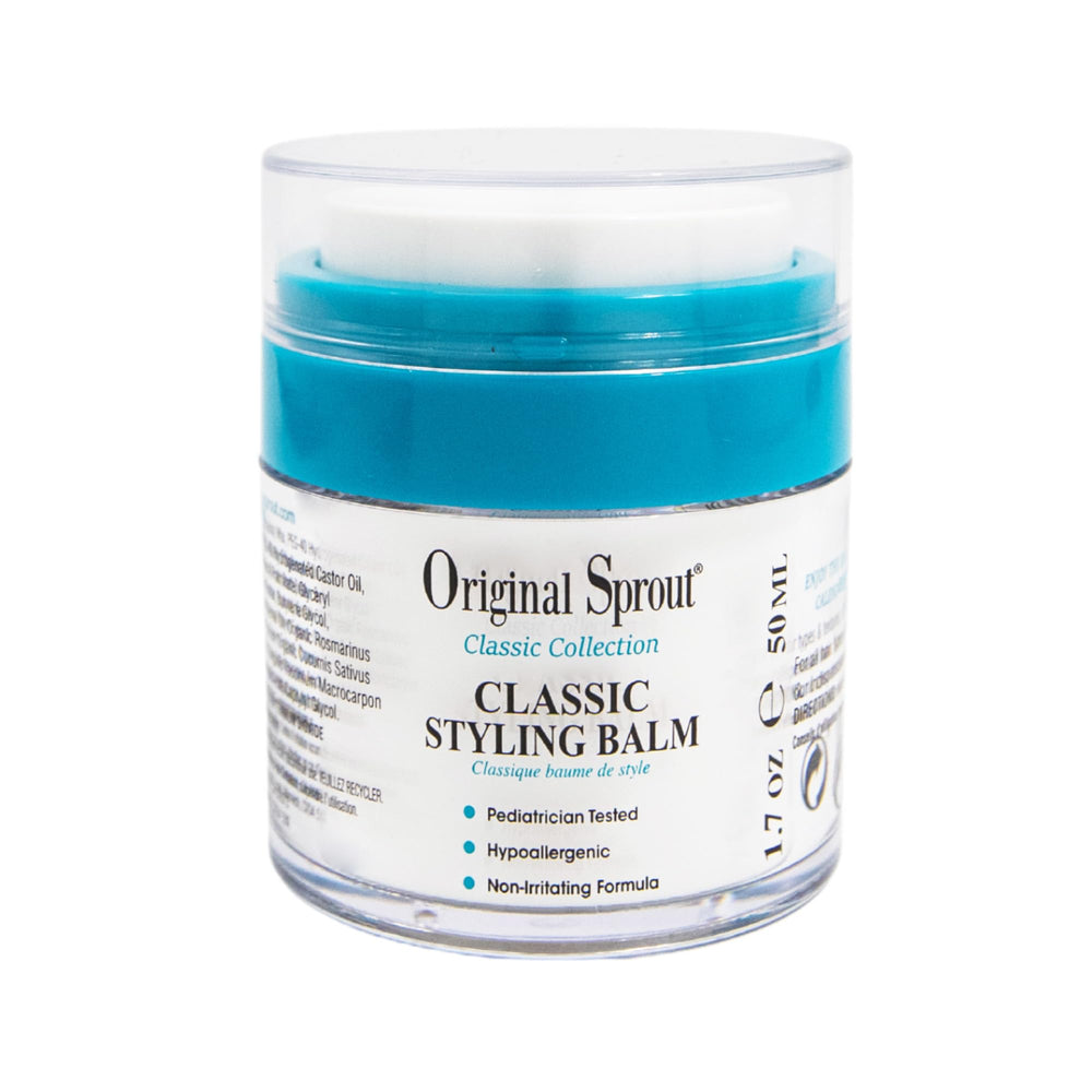 Original Sprout Classic Styling Balm jar close-up showing firm hold for all hair types.