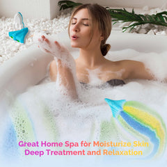 ORIGLAM Space Rocket bath bomb shows rainbow bubbles during a fun bath.