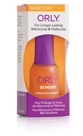 Orly Bonder rubberized base coat bottle close-up for durable color adhesion.
