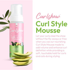 ORS Curlshow avocado oil droplet showcases nourishing hydration for soft curls.