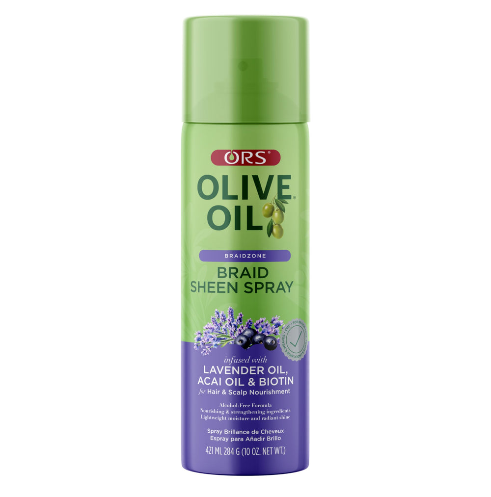 ORS Olive Oil Braidzone spray bottle with lavender for shine and nourishment