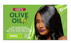ORS olive oil built-in protection relaxer close-up highlights moisture and elasticity.