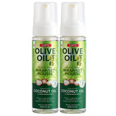 ORS Olive Oil Hold & Shine Mousse bottle pump enables quick-dispense styling for wraps.
