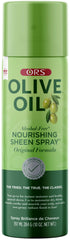ORS Olive Oil Nourishing Sheen Spray bottle delivering non-greasy shine and moisture