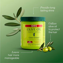 ORS Olive Oil Relaxer cream dispense showing smooth texture for even spreading