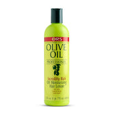 ORS Olive Oil Professional Rich Hair Lotion bottle shows salon-grade moisture for silky hair