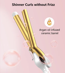 ORYNNE long-barrel 1-inch curling iron heats fast for efficient curling sessions.