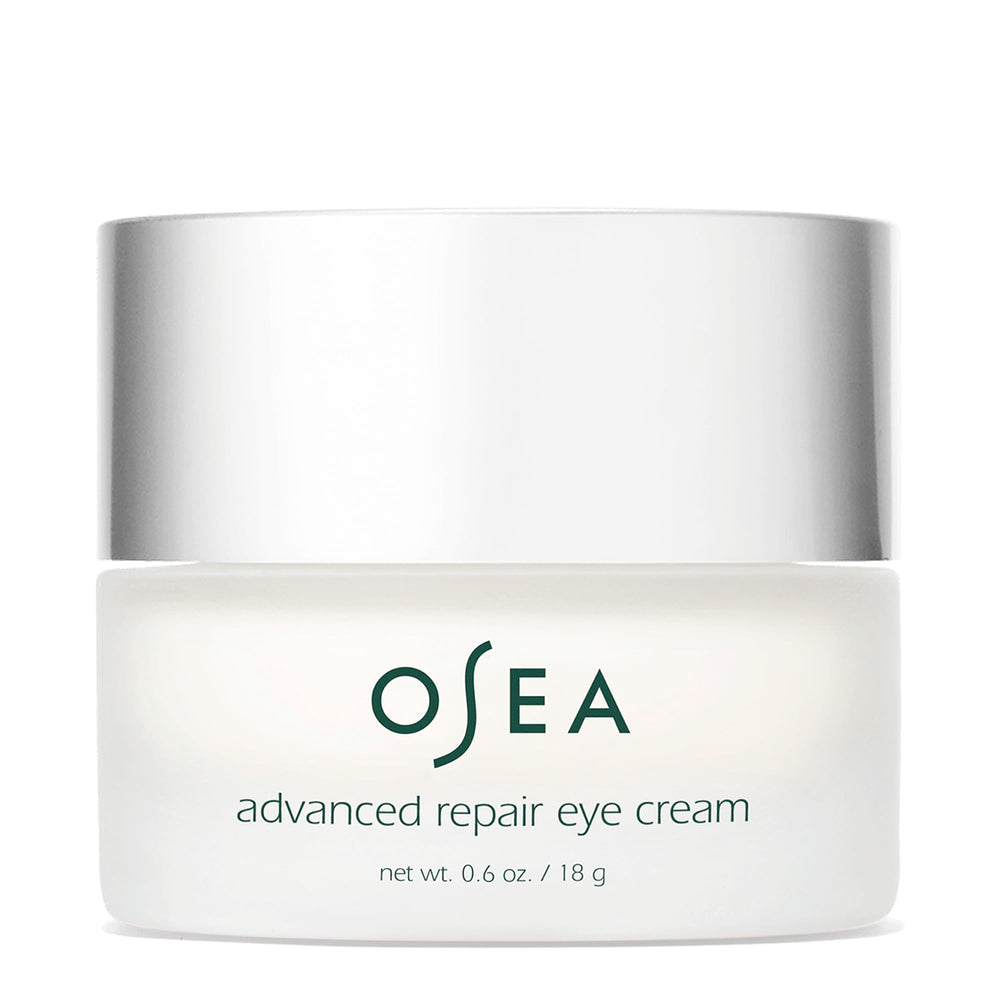 OSEA Advanced Repair Eye Cream bottle closeup highlighting hydrating formula for delicate under-eye skin.