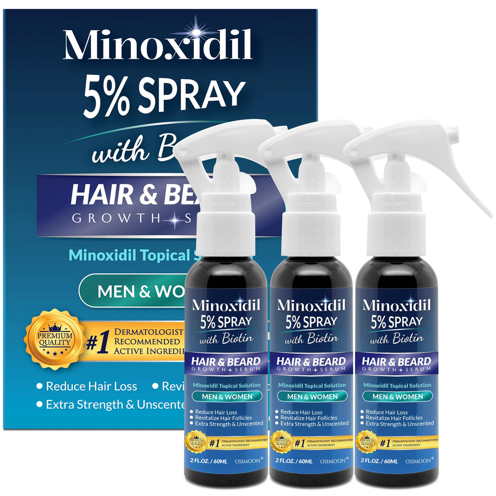 OSIMOON Minoxidil 5% spray bottle for hair regrowth.