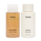 OUAI Detox Shampoo bottle demonstrates clarifying formula for buildup removal.