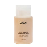OUAI Detox Shampoo travel-size bottle shows clarifying formula for quick refresh and buildup removal