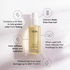 OUAI Hair Oil pour shot showing easy, quick application.