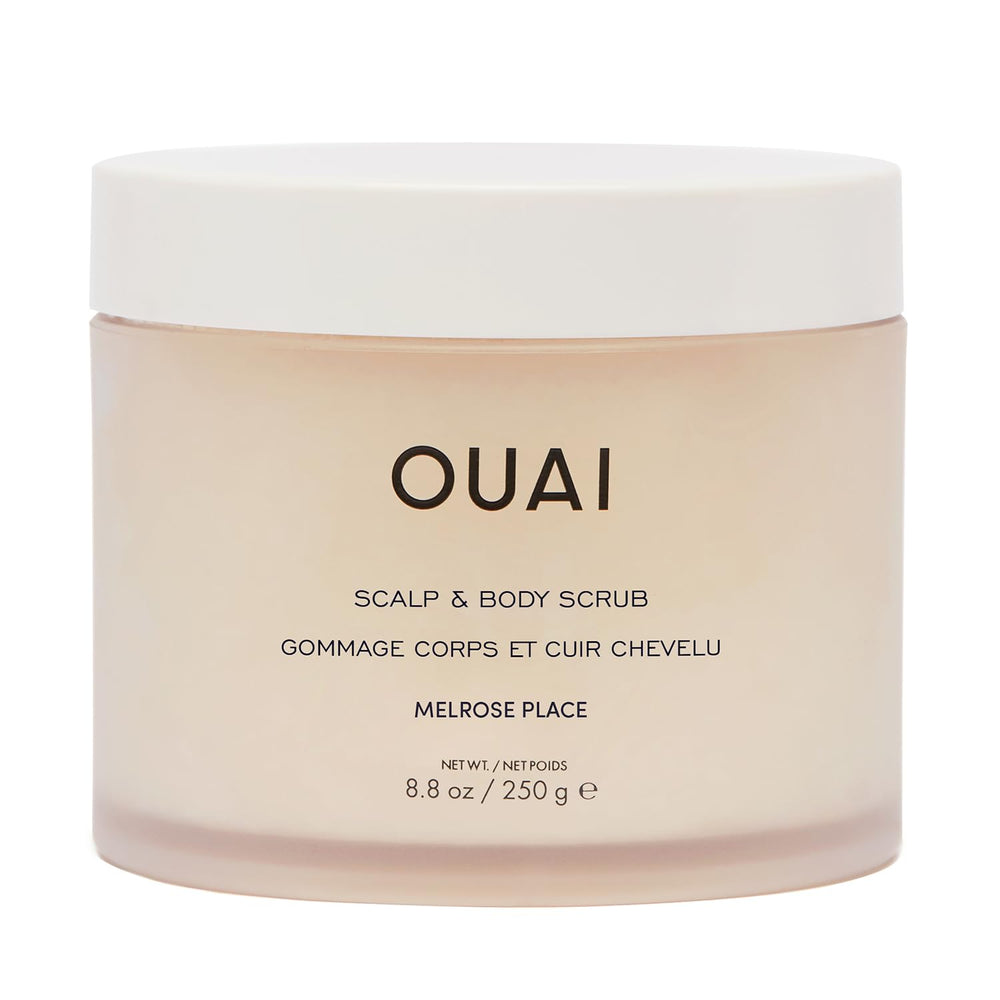 OUAI Scalp and Body Scrub rose scent jar for gentle exfoliation