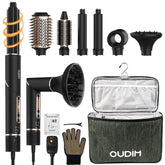 OUDIM 6-in-1 hot air comb with attachments enables versatile styling at home.