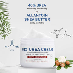 OUKEYA Urea Cream 40% bottle demonstrates fast-absorbing, non-greasy moisture for feet.