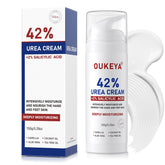 OUKEYA Urea Cream pump dispenser shows easy application for dry skin relief.