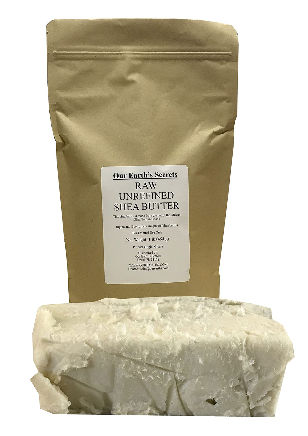 Our Earth's Secrets Ivory Shea Butter block closeup showing natural texture for skin nourishment