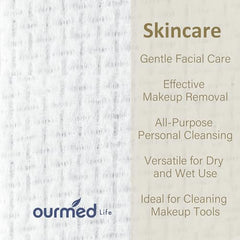 Ourmed Life disposable face towels no-lint surface ideal for makeup removal and clean skin.