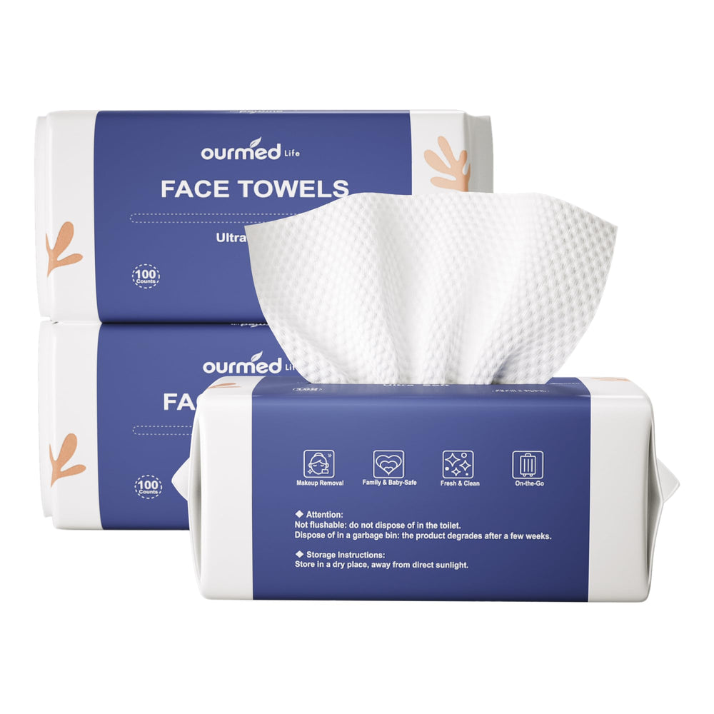Ourmed Life face towels with a soft texture for gentle cleansing.