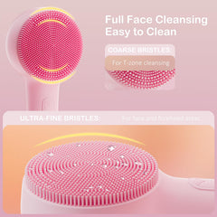 OUTIFUO facial cleansing brush in hand shows compact, travel-friendly design for everyday use.
