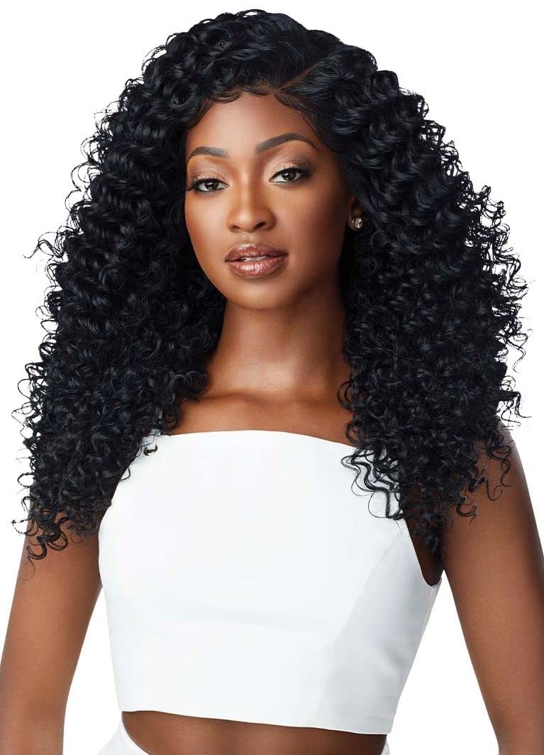 Outre Dominica lace front wig close-up highlights color options for a natural hairline.