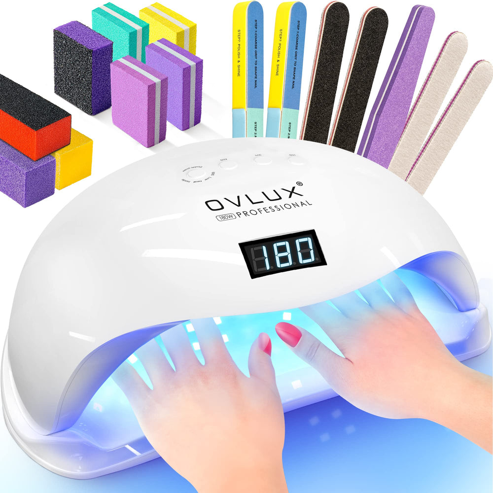 OVLUX 180W UV LED nail lamp front view for fast gel curing.