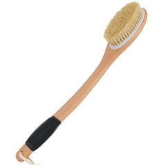 OWIIZI back scrubber wooden curved handle helps reach hard-to-access areas in showers.