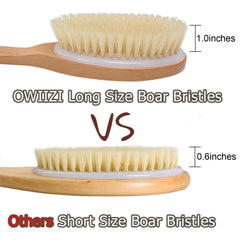 OWIIZI wooden handle close-up showing a sturdy grip for shower use.