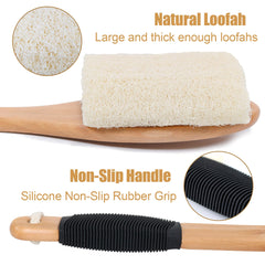 OWIIZI shower back scrubber with wooden handle for enhanced reach