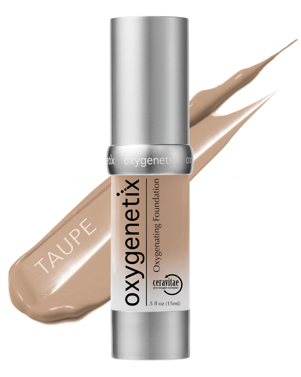 Oxygenetix Oxygenating Foundation Taupe bottle delivers breathable coverage for sensitive skin.