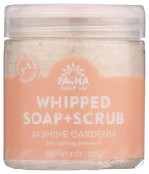 Pacha Soap Co Jasmine Gardenia Whipped Soap bottle offers a rich, daily gentle cleanse.