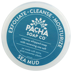 Pacha Soap Co Sea Mud Whipped Scrub packaging highlighting eco-friendly design.