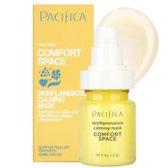 Pacifica Comfort Space mask jar close-up highlighting calming formula for irritated skin relief.