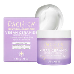 Pacifica face cream ceramide bottle close-up for barrier repair and hydration.