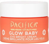 Pacifica Glow Baby Eye Cream tube closeup highlights brightening vitamin C effect.