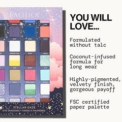 Pacifica Stellar Gaze matte swatches display soft diffusion and minimal fallout.
