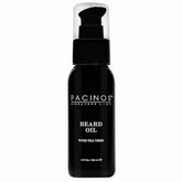 Pacinos beard oil bottle with wood cap for moisturized, healthier-looking beard